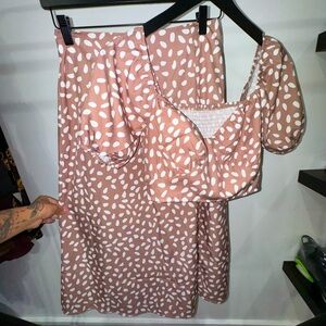 Brown and white two-piece